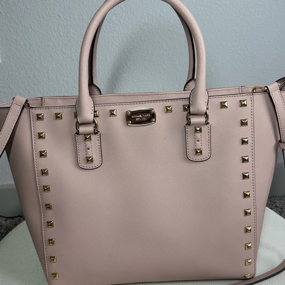 Michael Kors Pink and Gold Satchel with Studded Details
